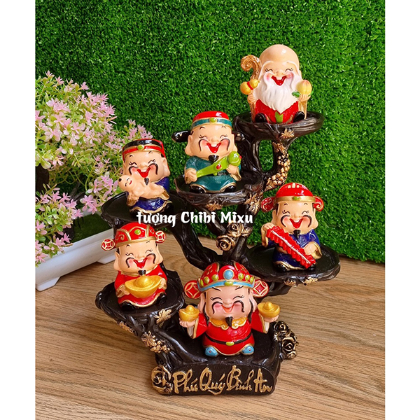 Bộ Ngũ Phúc 6cm kèm tượng Thần Tài